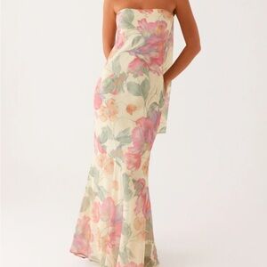 Peppermayo Strapless Floral Dress in Pink and Green